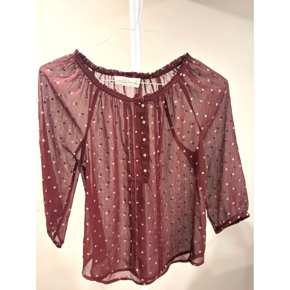 Polka Dot Burgundy Abercrombie Sheer Peasant Blouse Cottage Boho Whimsigoth Top
